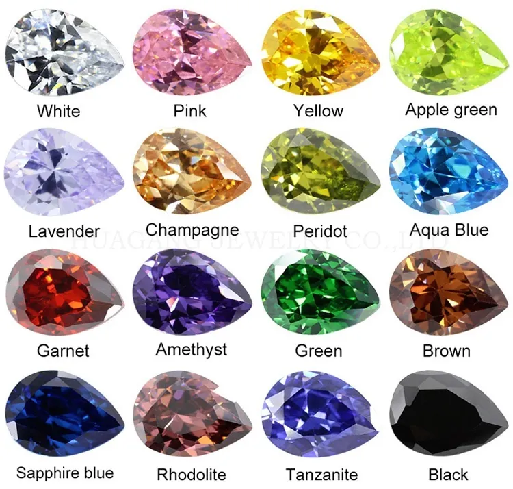 Piedra de Zirconia cúbica Multicolor forma de pera corte brillante pedrería CZ suelta cuentas de gemas sintéticas para joyería 2x3 ~ 13x18mm AAAAA