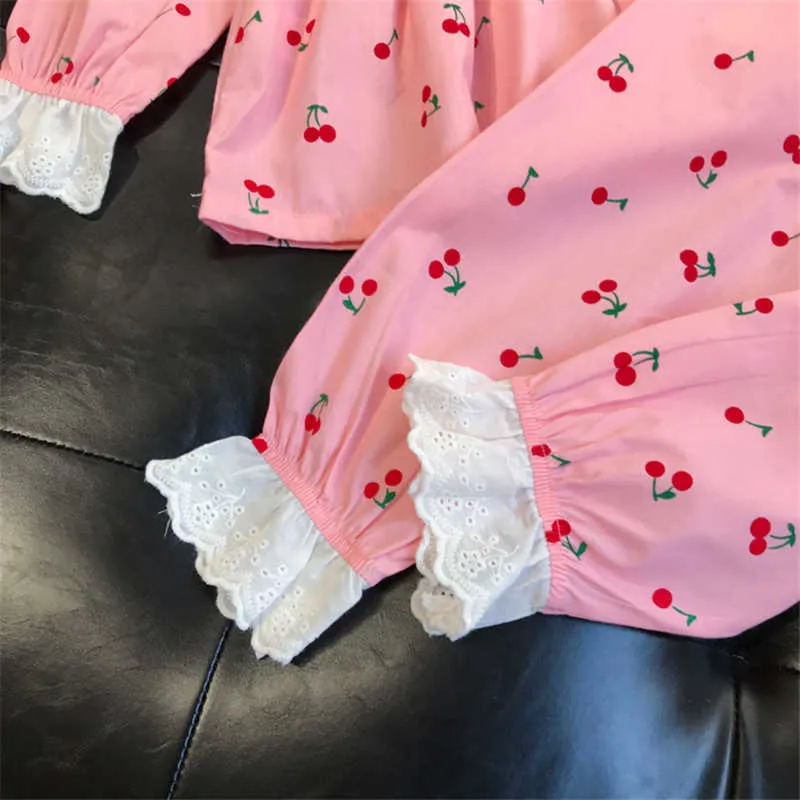 Kids Girls Pajamas Spring Autumn Children Sleepwear Baby Pajamas Sets Girls Flower Lace Cotton Nightwear Clothes Kids Clothing X0902