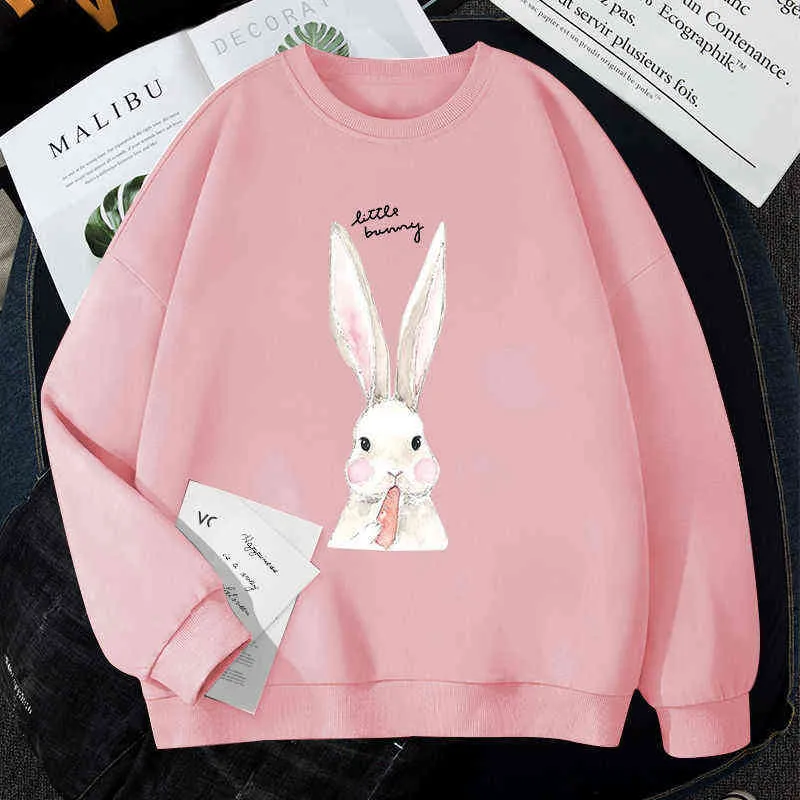 Herfst Winter Retro Harajuku O Hals Dames Pullover Sweatshirt Hoodies Scar Rabbit Print Koreaanse stijl Hip Hop Losse Liefhebbers Tops 211206