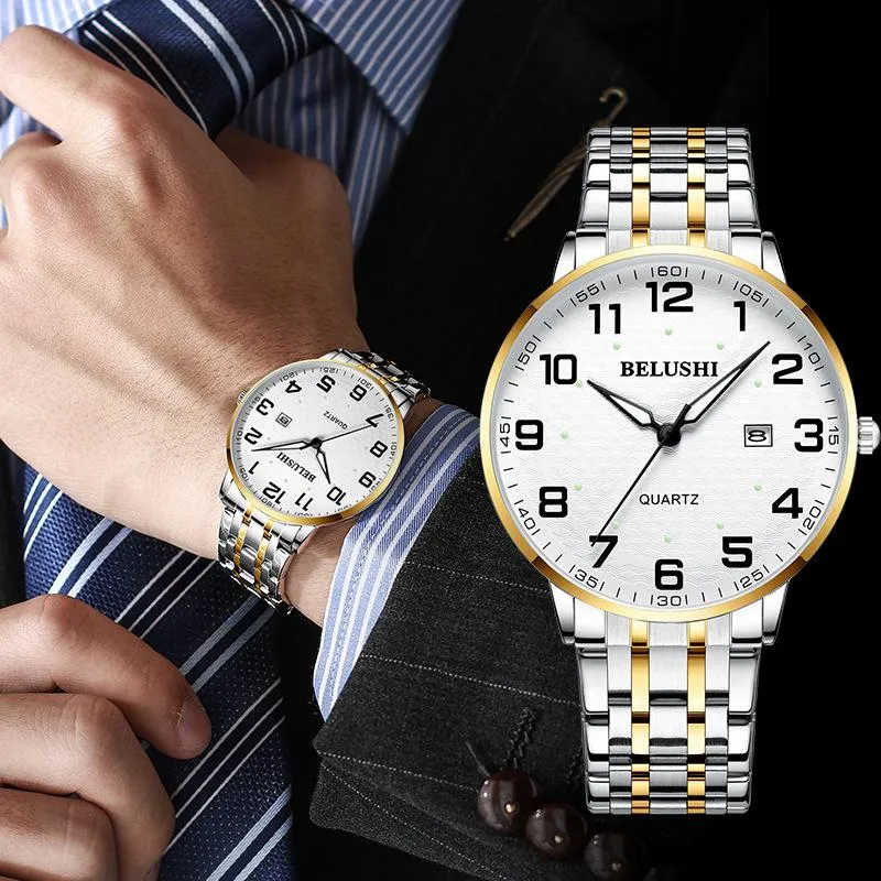 腕時計のお母さんのお父さんのカップルの時計鋼製防水ビッグダイヤル日付時計時計男性hodinkyファッションクォーツ愛好家194c