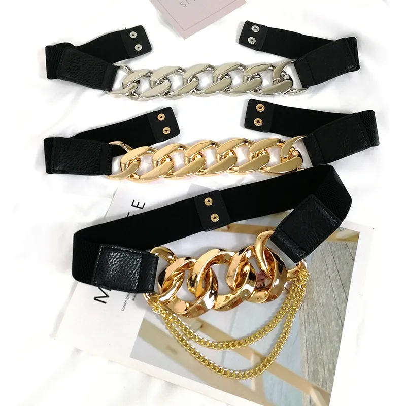Elastic Gold Chain Belt Tassel Metal Stretch Cummerbunds Plus Size Corset Paski dla kobiet ubijają skórzaną skórę Ceinture Femme6313194