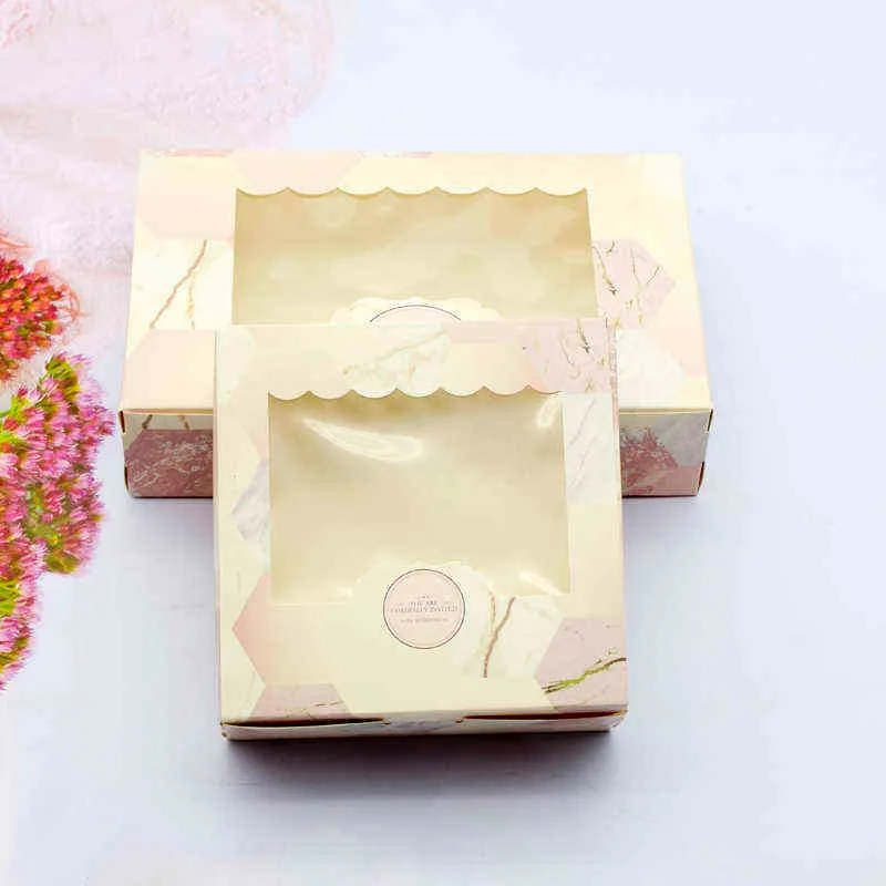 papier cadeau boîte avec fenêtre rose marbre fête de mariage faveurs emballage alimentaire bonbons carton gâteau sacs saint valentin 211108