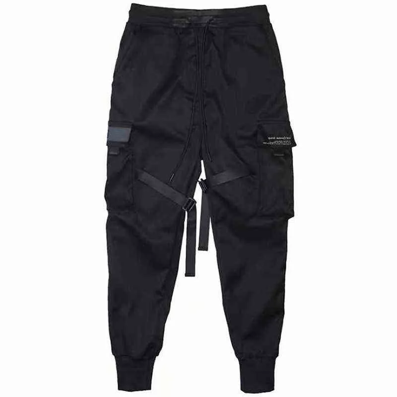 Hip Hop Boy Multipocket Elastic Waist Design Harem Pant Men Streetwear Punk Casual Trousers Jogger Male Dancing Black Pant 211218