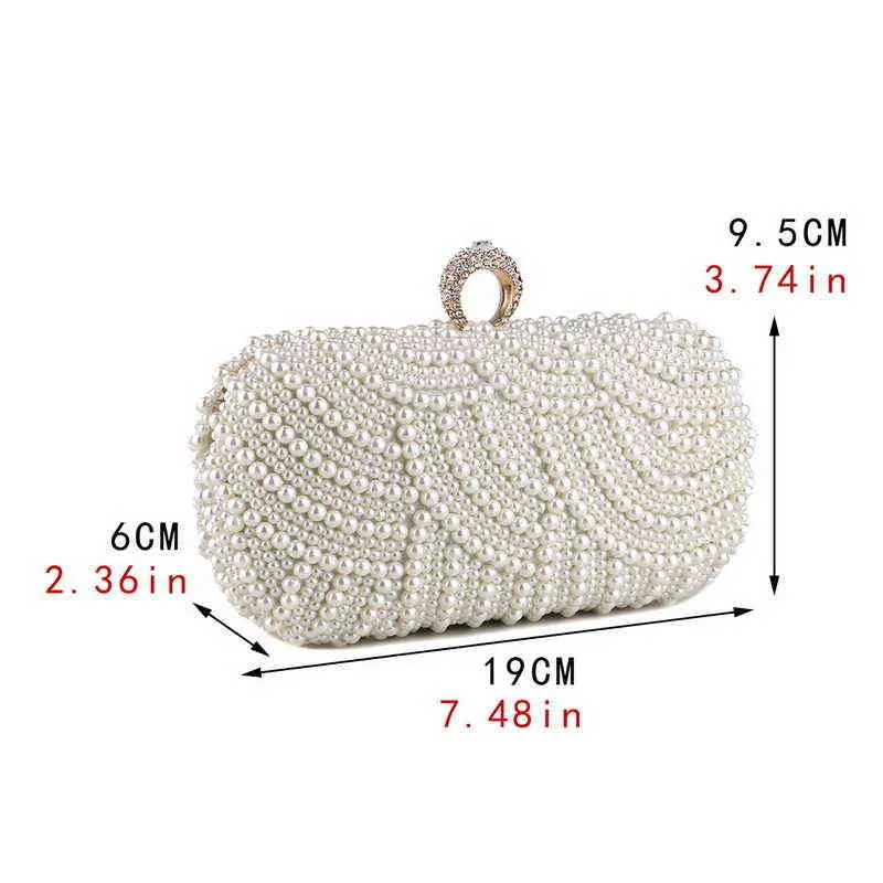 Evening Bags Beading Women Day Clutch Pearl Diamonds Finger Ring Evening Bags Arrival Handbags Purse Vintage Style 220314