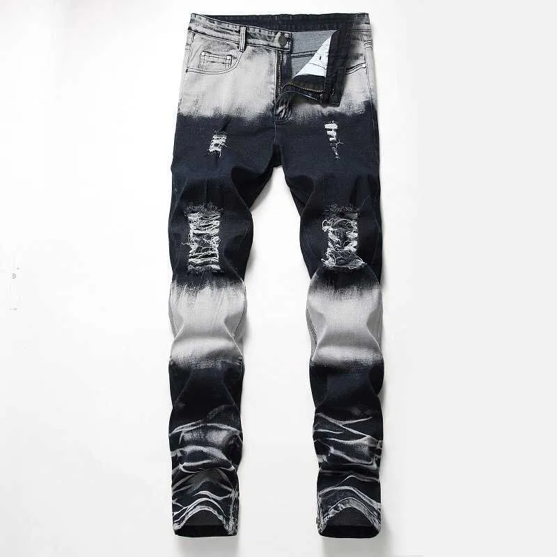 2020 Hombre Causal Plus Rozmiar 42 Pantalon Jeans Street Moda Dye Skinny Ripped Jeans Homme X0621