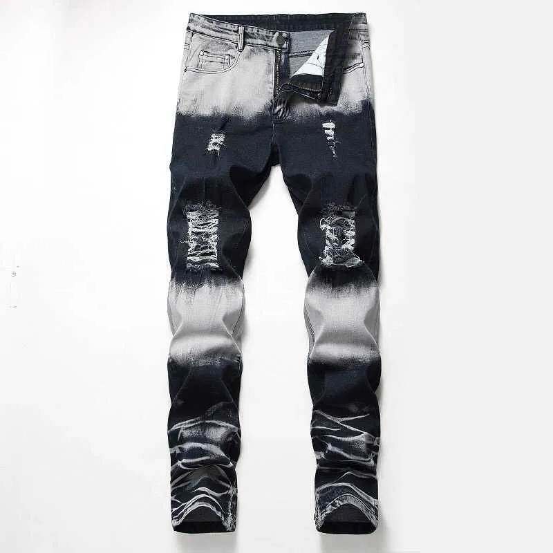 2020 hombre Causal Plus Size 42 Pantalon Jeans Street Fashion Dye Jeans strappati skinny Homme X0621