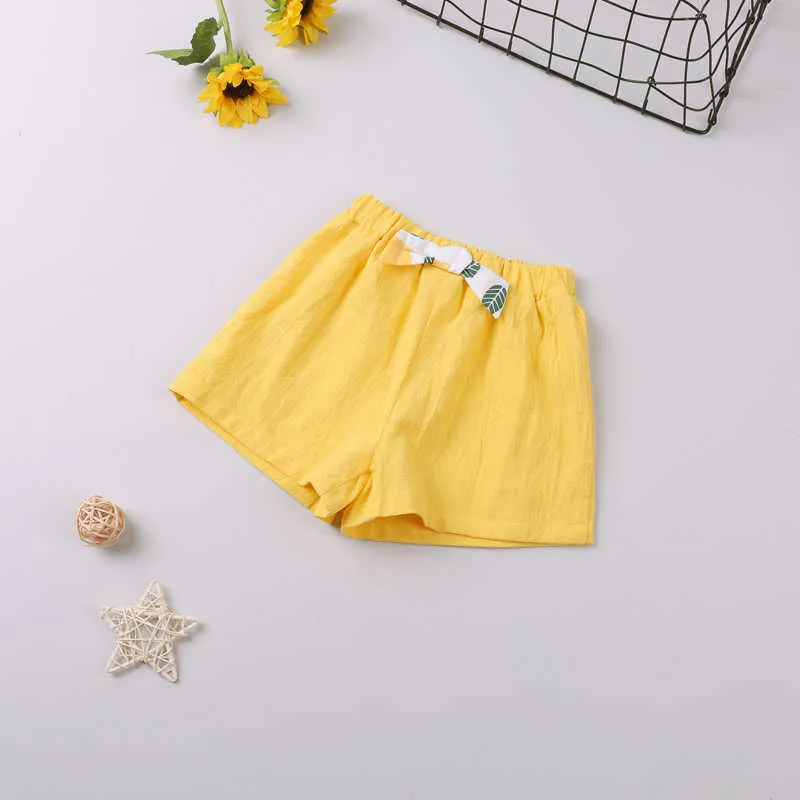Filles Vêtements Ensembles D'été Sleeveleeve Feuille Imprimé Top Lettre Chemise + Solide Couleur Court Toddler Enfants C 210611