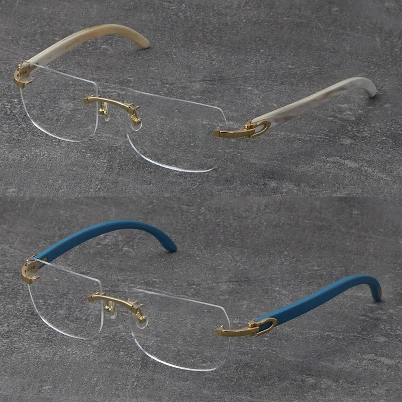 2022 Neue schwarze Mischung aus weißem Büffelhorn, Holzbrillen, randlose Holzbrillen für Männer und Frauen mit C-Dekoration, Felsendraht, 18 Karat Gold, f282h
