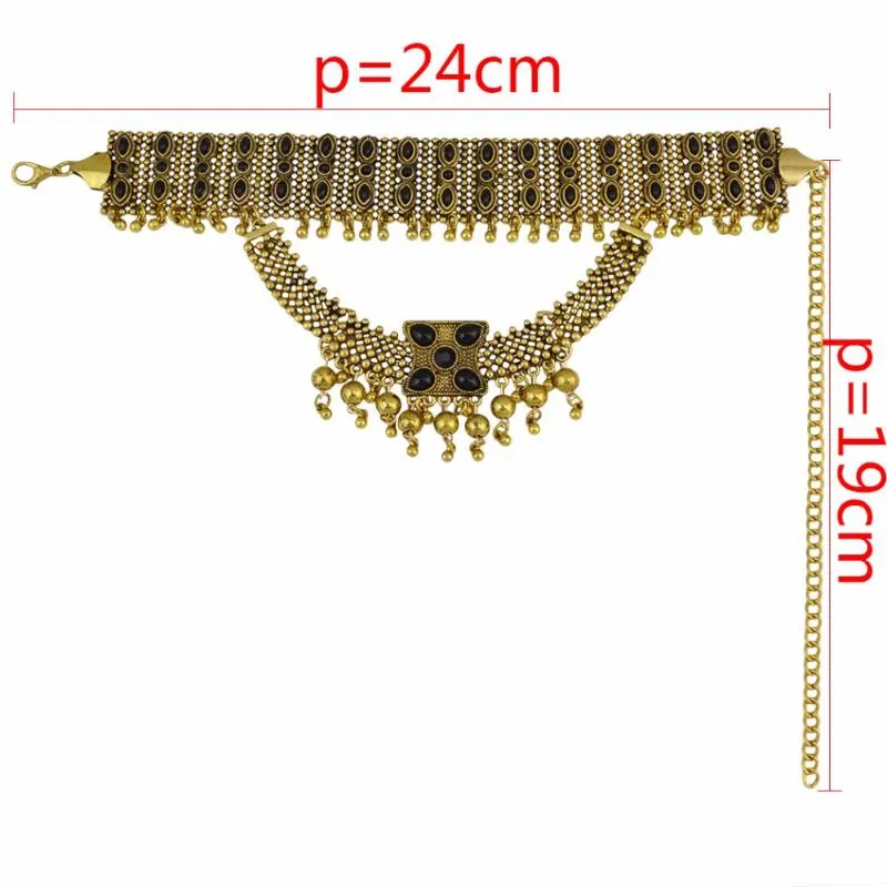 Bohemian Vintage Legering Zwarte Steen Choker Kettingen Voor Vrouwen Gypsy Tribal Turkse Chunky Ketting Festival Partij Sieraden Gift Cho2785