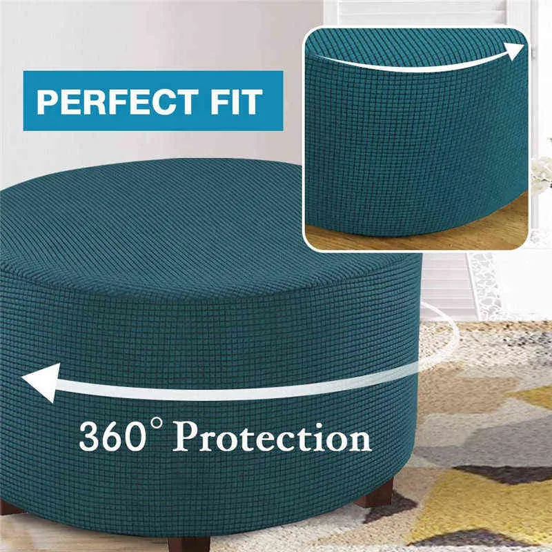 Elastic Round Ottoman Slipcover Footstool Protector Removable Washable Stretch Storage Sofa Foot Cover for Living Room 211116