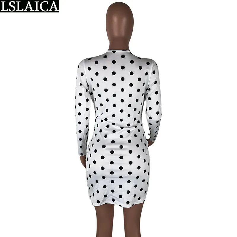 Fashion Sexy Dress Dot Printed Long Sleeve Sale Dresses Women Skinny Evening Night Club Party V Neck Mini Vestidos Cortos 210515