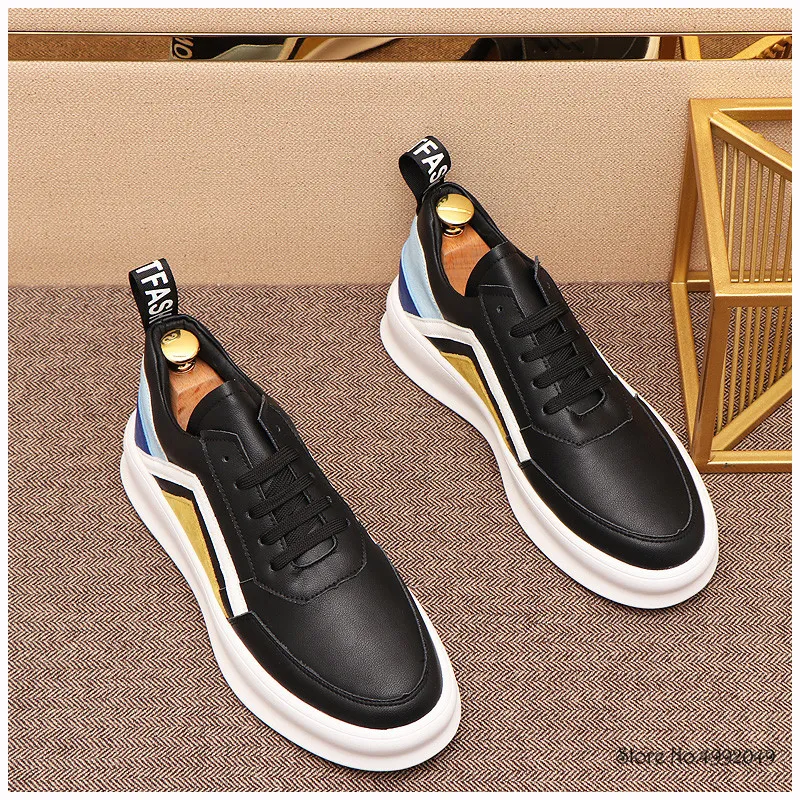 Ny lyxdesigner män mix färg höga tjock botten två ton skor kausal lägenheter loafers moccasins manlig rock walking sneakers