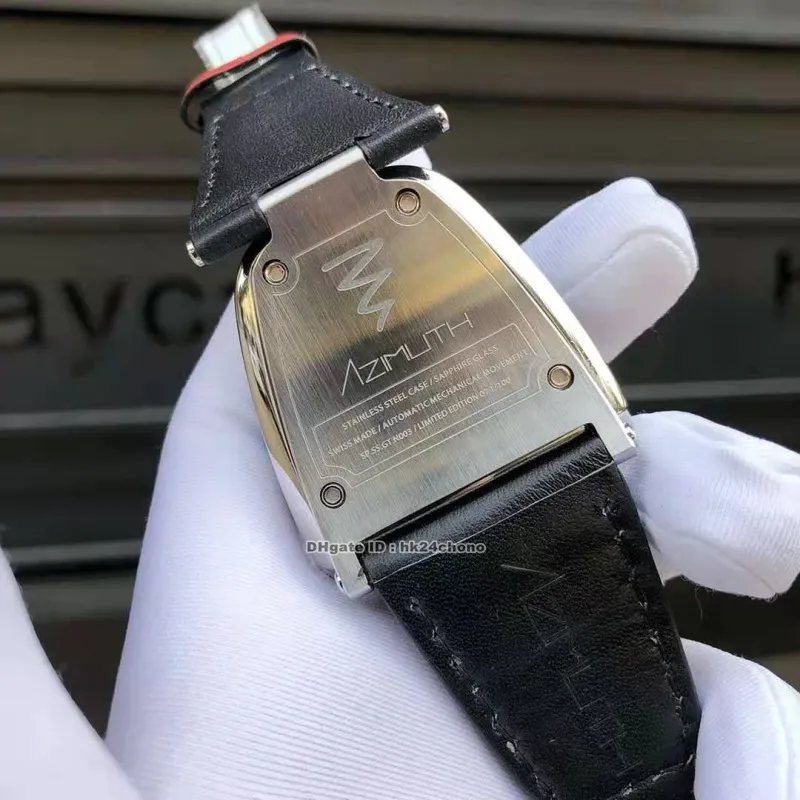 Azimuth Gran Turismo Montres PVD Acier Thème de course automobile Miyota Montre automatique pour homme Cadran noir Bracelet en cuir Montres-bracelets pour hommes 221k