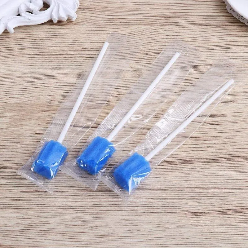 Forks Packung mit 100 Einweg-Mundpflegestäbchen mit blauer Schwammspitze und Hygiene-Wattestäbchen For329H