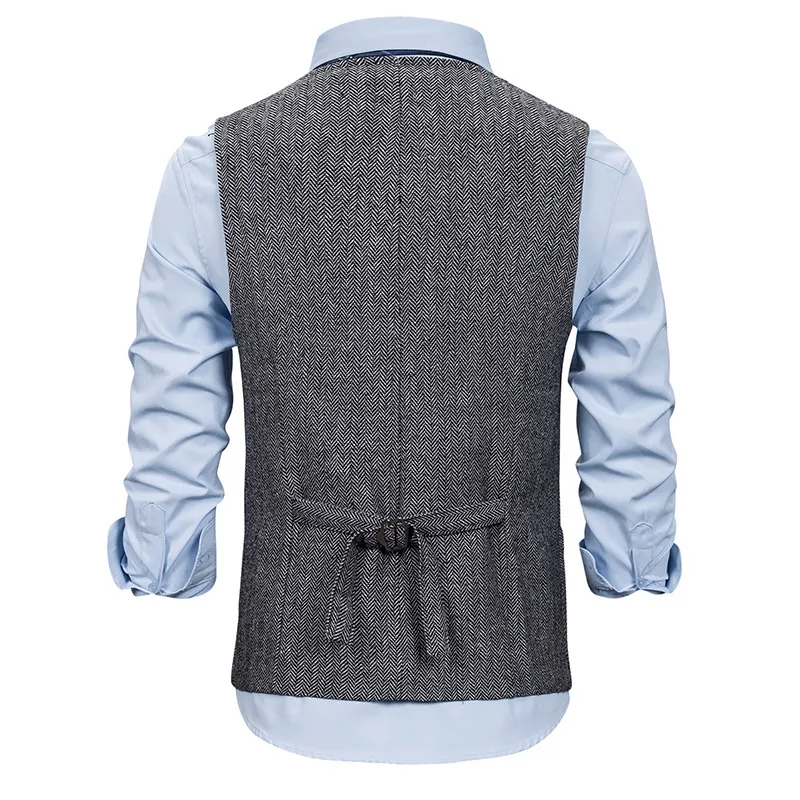 Herringbone Tweed Mens Vest Formele Business Casual Slanke Fit Vesten voor Bruiloft Mannen Gilet Pak Vest Hombre Retro Jas 210524