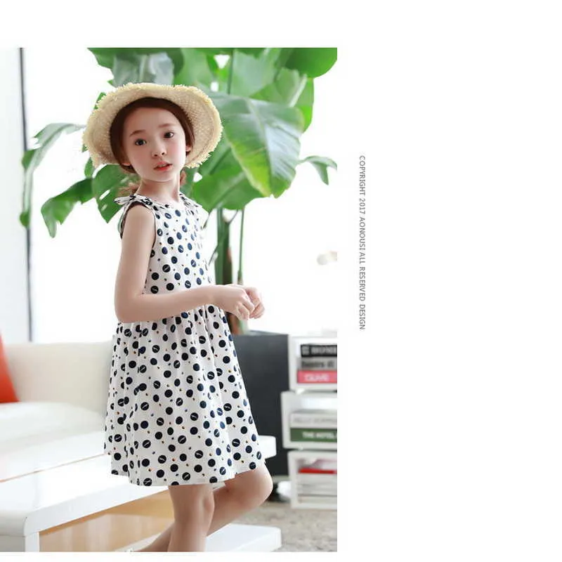 韓国風夏のティーンエイジャーガールドレスノースリーブドットホリデードレスキッズファッション服E0128 210610