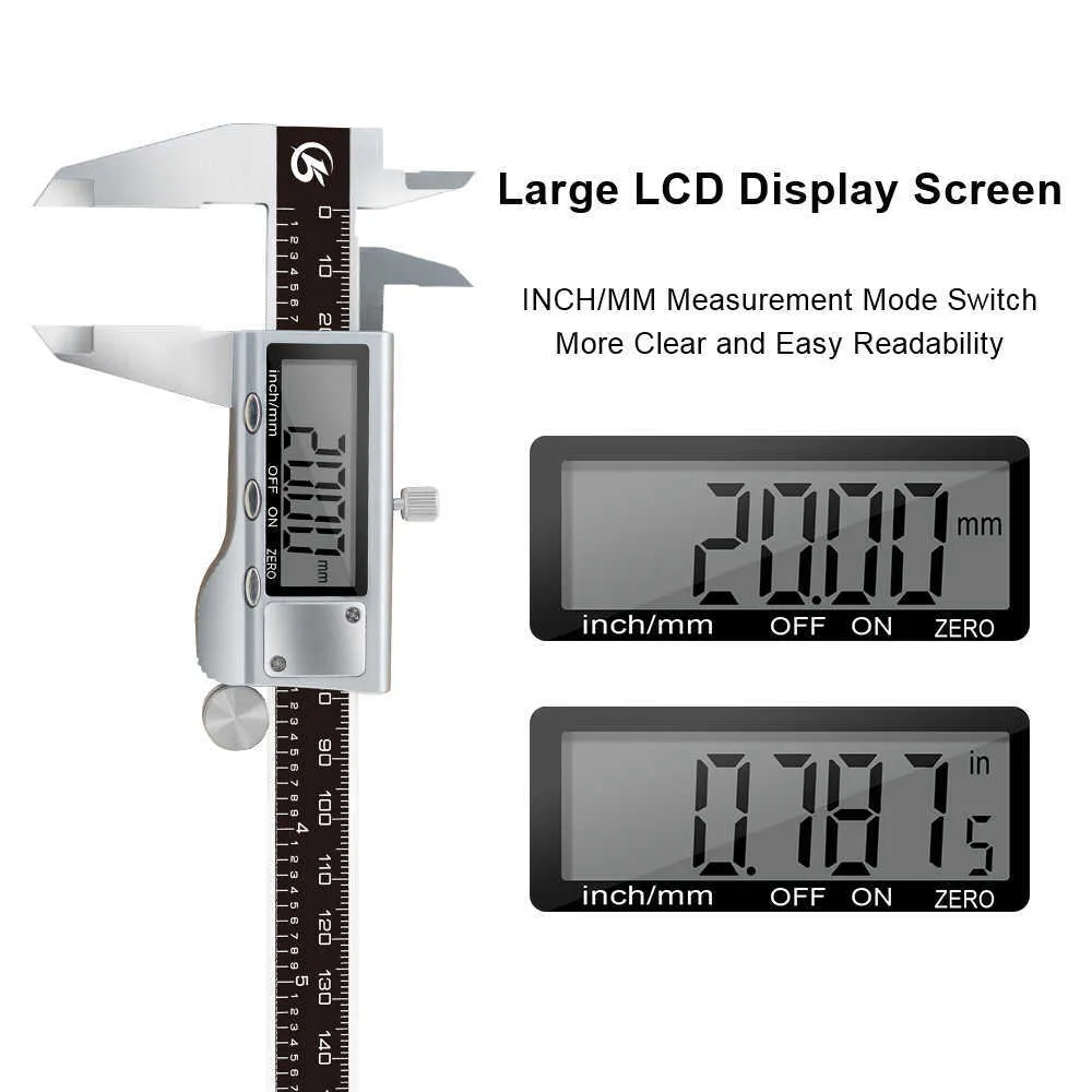 Digital Vernier Caliper 6 Inch 150mm Stainless Steel Electronic Metal Micrometer Depth Measuring Tools 210810