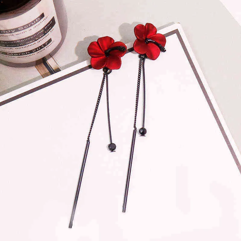 Elegant Red Rose Flower Drop Earrings For Women Long Tassel Rhinestone Butterfly Flowers Earring Bride Wedding Party Jewelry G220312