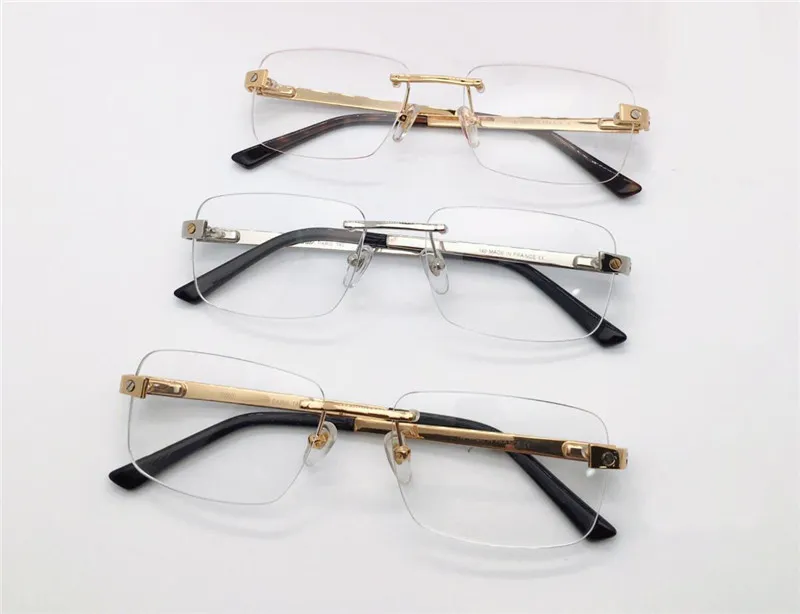 Novo design de moda óculos ópticos 0105 moldura quadrada sem aro lente transparente clássico simples e estilo de negócios eyewear261H