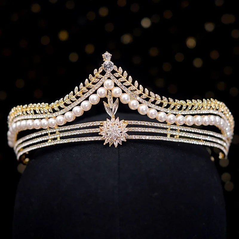 Barocco retrò oro cristallo perla diademi nuziali corona geometrica spettacolo diadema sposa fascia accessori capelli da sposa 220217