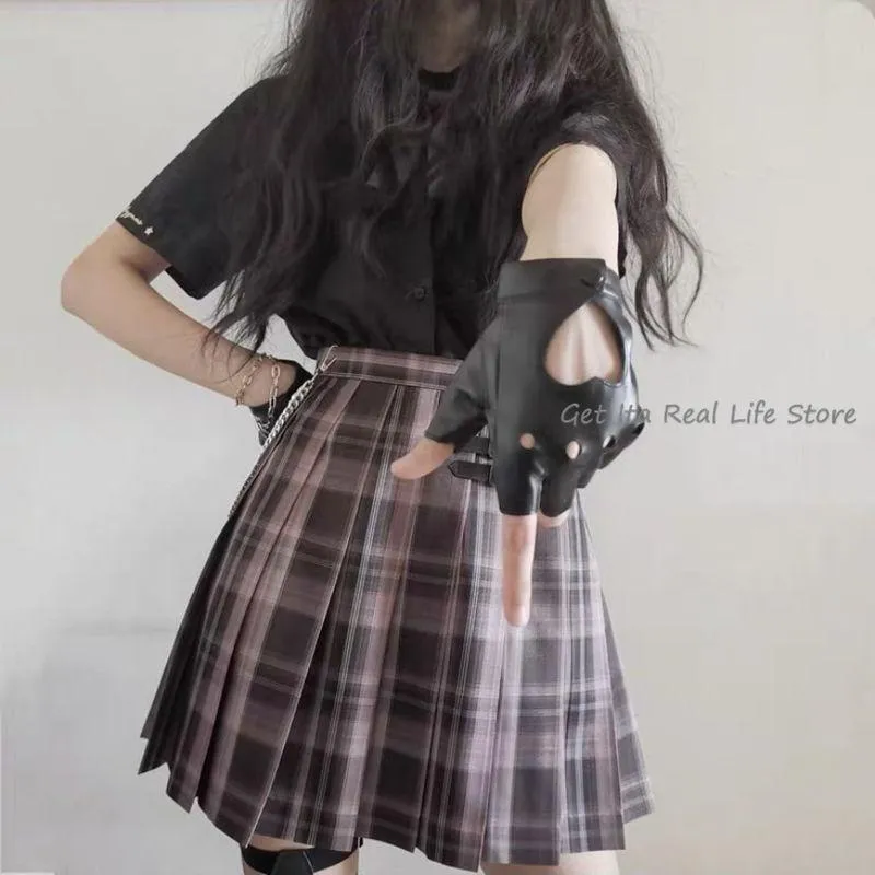 Cinq doigts gants sans doigts Anime PU cuir Kawaii coeur noir blanc rose mode streetwear femmes punk goth lolita t436218r