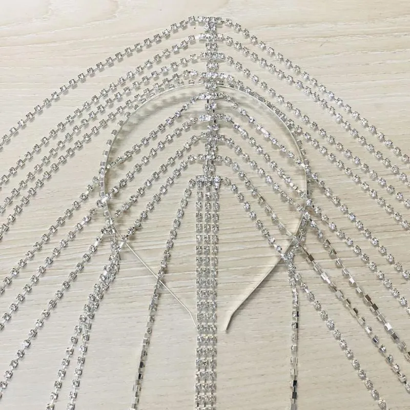 Haarclips Barrettes Glanzende volle strass Fringed Hairband voor vrouwen Bijoux Lange Tassel Crystal Accessories Wedding Banquet See2935