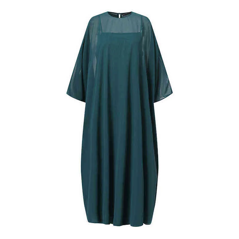 2 piezas vestido ZANZEA elegante mujer otoño manga larga fiesta Maxi vestido largo Casual cuello redondo sólido suelto Vestidos bata mujer Kaftan Y220214