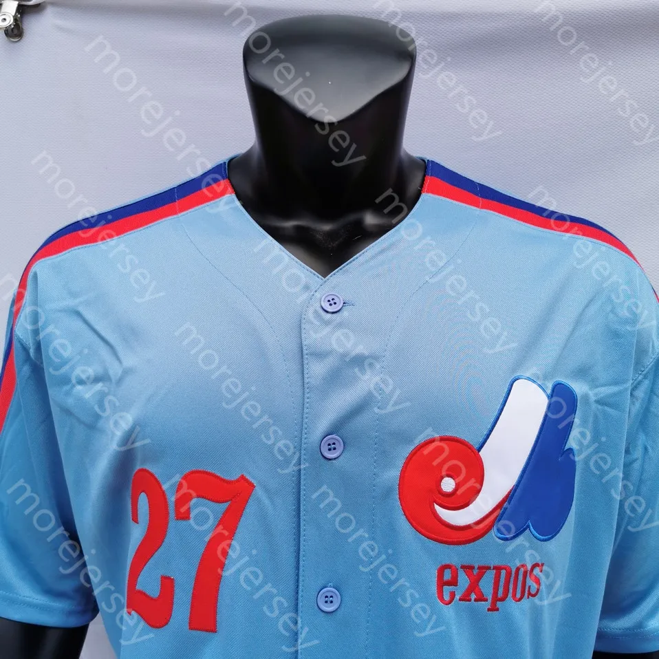 Beyzbol Formaları Montreal Expos Forması Vladimir Guerrero 2018 Onur Listesi Yaması 2000 Mavi Kırmızı Örgü Gri Beyaz Düğme Hayranları İnce Çizgili Kazak