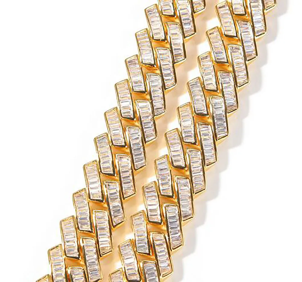 Lyx 18mm baguette kubansk länk chan halsband is ut armband 14k vitt guld isigt kubiskt zirkonium hiphop smycken294f