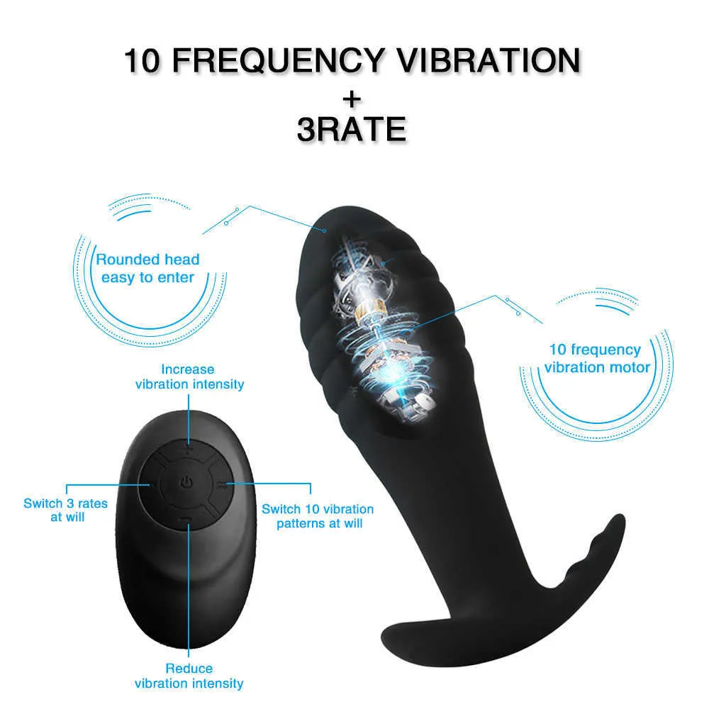 Control remoto inalámbrico Vibrador anal Vibrador Masajera de próstata 10 Velocidades Anal Masturbador de coño de tope de consolador para hombres Y207706614
