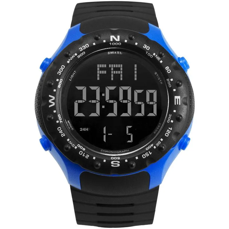 Mens Military Watches 50m Waterproof Relogio Smael Black Clocks Big Men Sport 1342 LED Digital Wrsit Watch Wristwatches310f