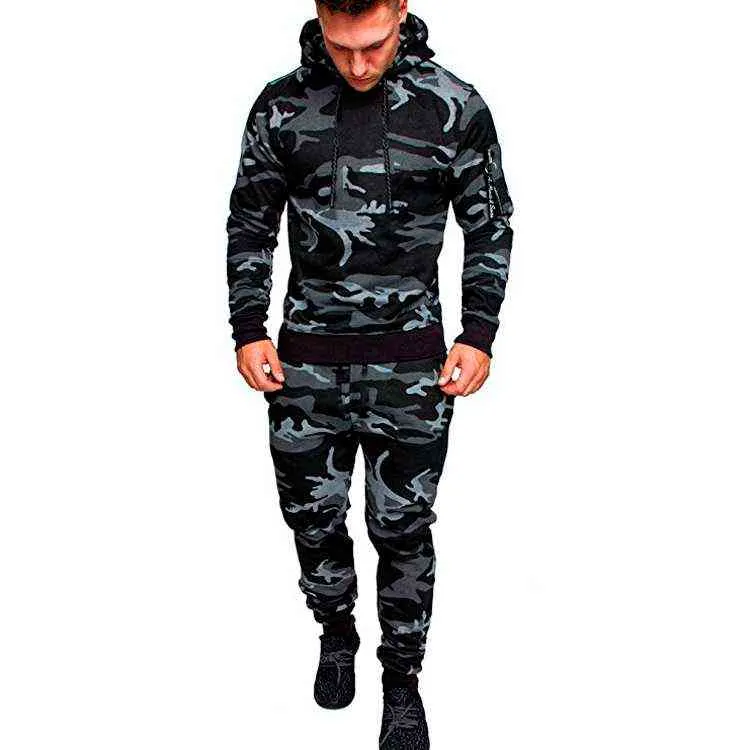 Ensembles de Mens d'automne Camouflage Running Casual Jogger Tracksuit Hommes Sweat-shirt Sports Set Gym Zipper Slim Fit Sport Sport Mâle 211222