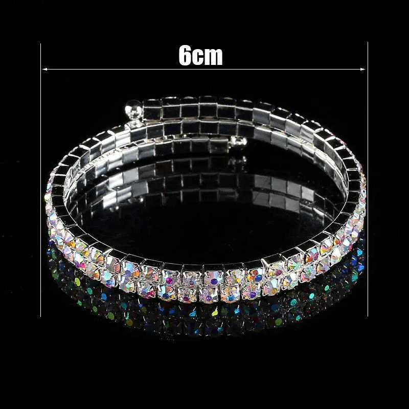 AB Crystal Rhinestone Bangle Bracelets Silver Plated Spiral Upper Arm Bracelet for Women 2 Row Iridescent Color Bracelets Bangle (2)