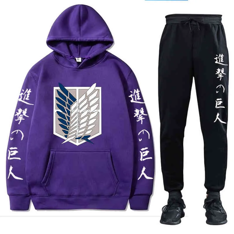 Unisex Anime Attack op Titan Trainingspakken Twee stukken Set Hoodies en Broek Herfst Winter Sweatshirt Solid Color Jogging Suits H1227