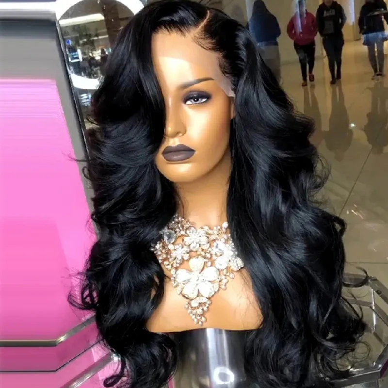 Part Jet Black Synthetic Lace Frontal Wigs With Natural Hairline 24 Inches Long Body Wave Lace Wig For Black Womenfactory dir5663248