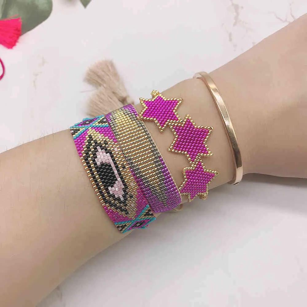BLUESTAR Boho MIYUKI Bracelet pour femmes turc mauvais œil Pulseras Mujer Moda étoile métier à tisser de perles fait à la main