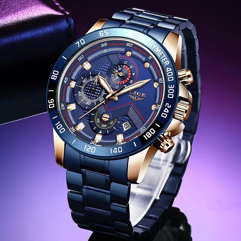 Classic Blue Mens Watches Top Fashion Military Chronograph Watch For Men Automatic Date Sport Wristwatches271N