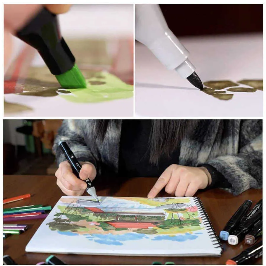 60/80/168 Färger Markörer Pen Set Kids Student Alkalkonst för teckning Manga Touch Five Marker School Supplies 210904
