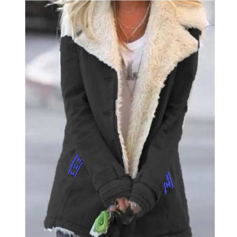 Chaqueta de invierno de talla grande para mujer, abrigo Retro de bolsillo de otoño, moda de Color sólido, tendencia informal, estilo callejero 210914