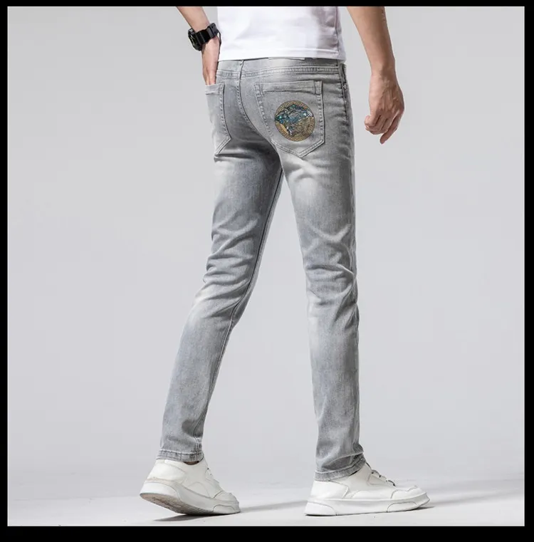 Jeans alla moda di lusso Pantaloni da uomo slim stretch stampati il tempo libero grigi
