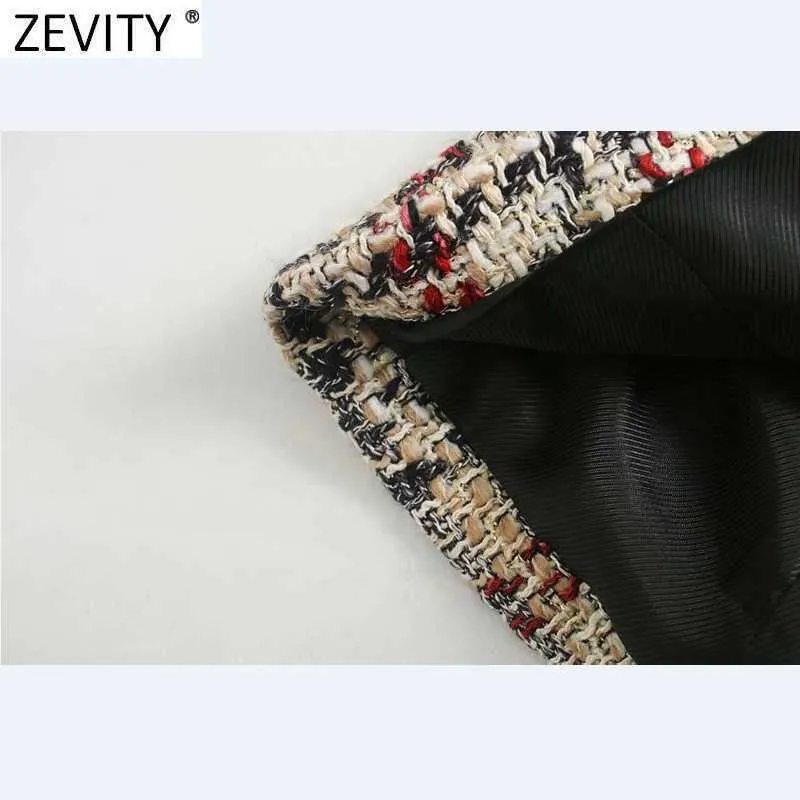 Zevity Femmes Vintage Plaid Motif Imprimer Manteau De Laine Femme Chic À Manches Longues À Double Boutonnage Outwear Vestes Tops CT629 211019