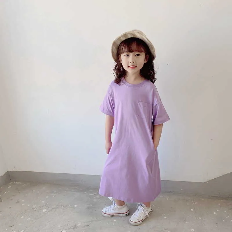 Conjuntos a juego de la familia de verano Mangas cortas Color sólido Camiseta Vestido Madre Hija Trajes E2102 210610