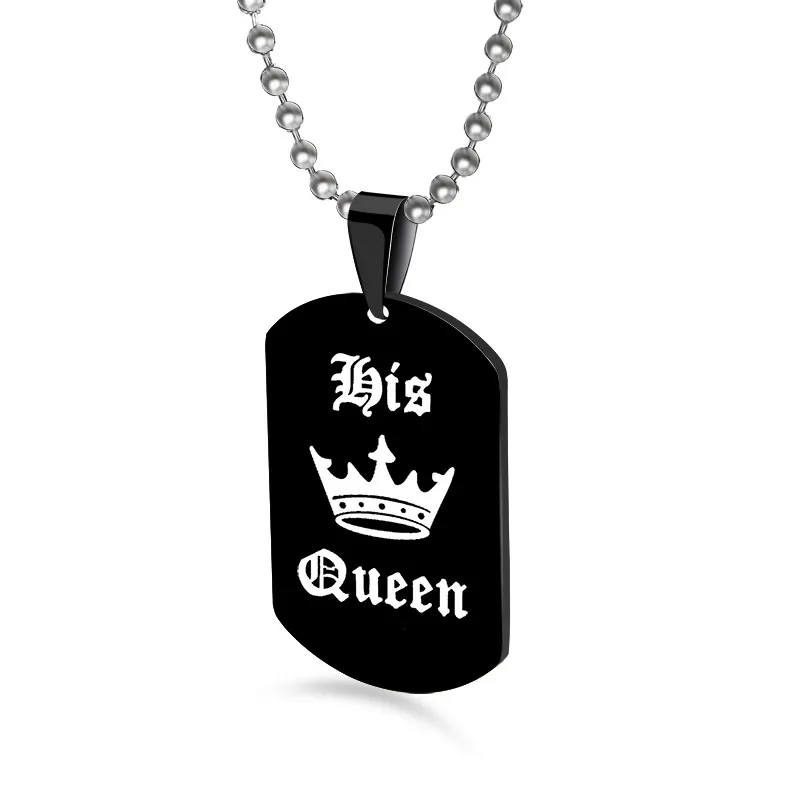 Popular Carved King and Queen Couple Pendant Fashion Tag Stainless Steel Pendant Necklace Valentine's Day Jewelry for Women