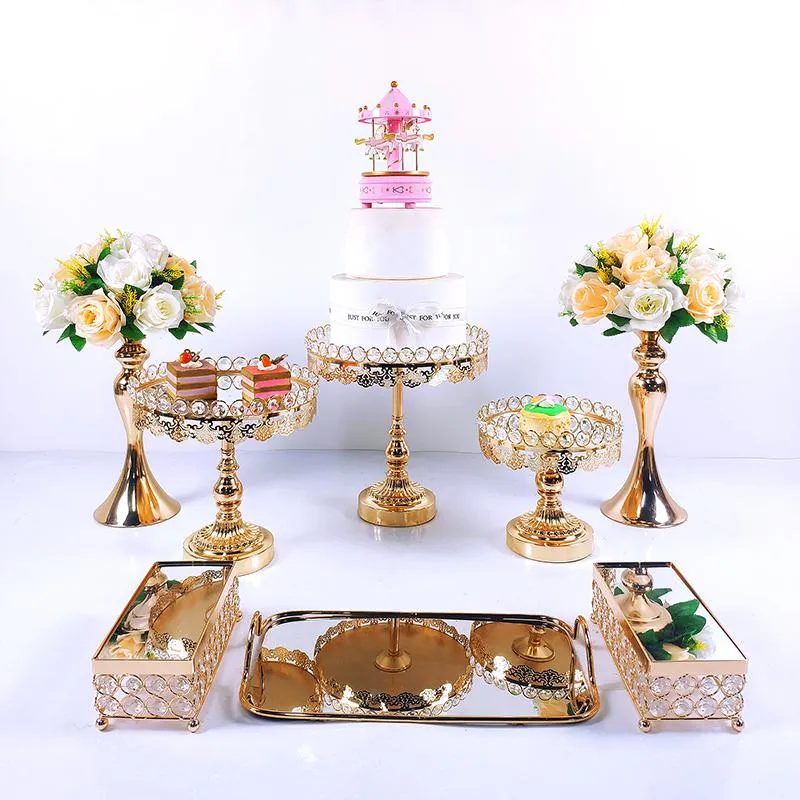 Autres fournitures de fête de fête 8-Crystal Cake Stand Set Métal Miroir Cupcake Décorations Dessert Piédestal Affichage de mariage Tr309d