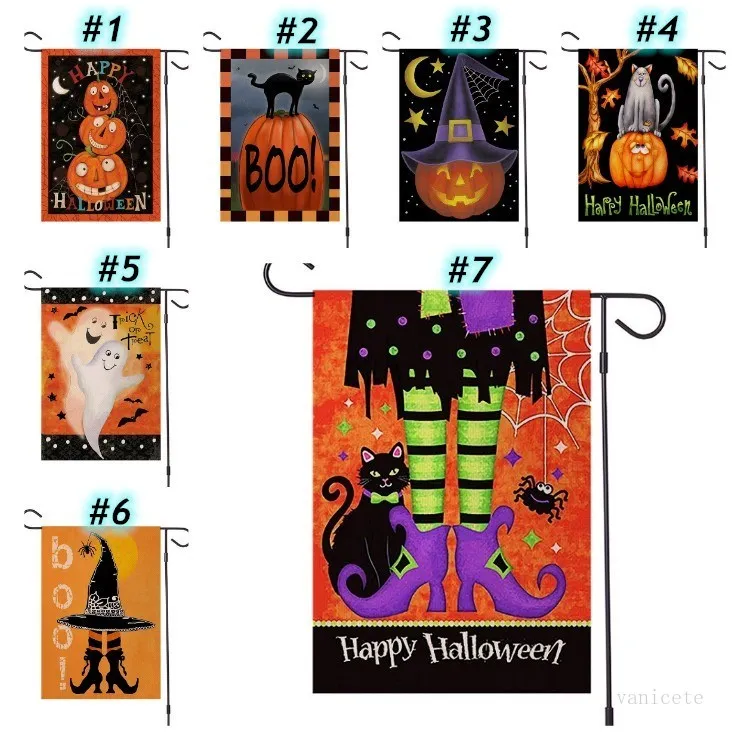 Drapeaux de bannière 47 * 32 cm Drapeau de jardin d'Halloween drapeau de cour en lin décoration d'Halloween 7 fournitures de fête de style T2I52379 / par mer