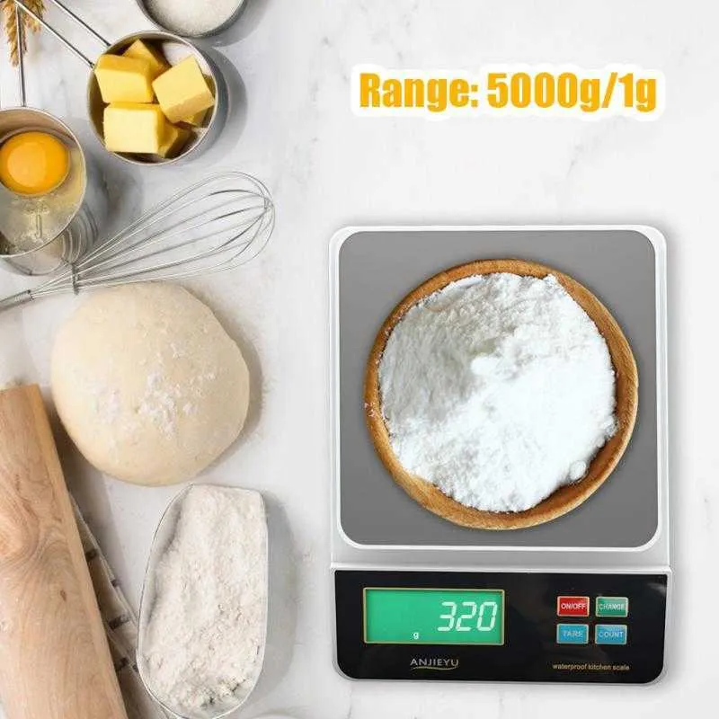 5kg / 1g Balance de cuisine étanche en acier inoxydable rechargeable café goutte à goutte affichage LED numérique outils de cuisson 210728