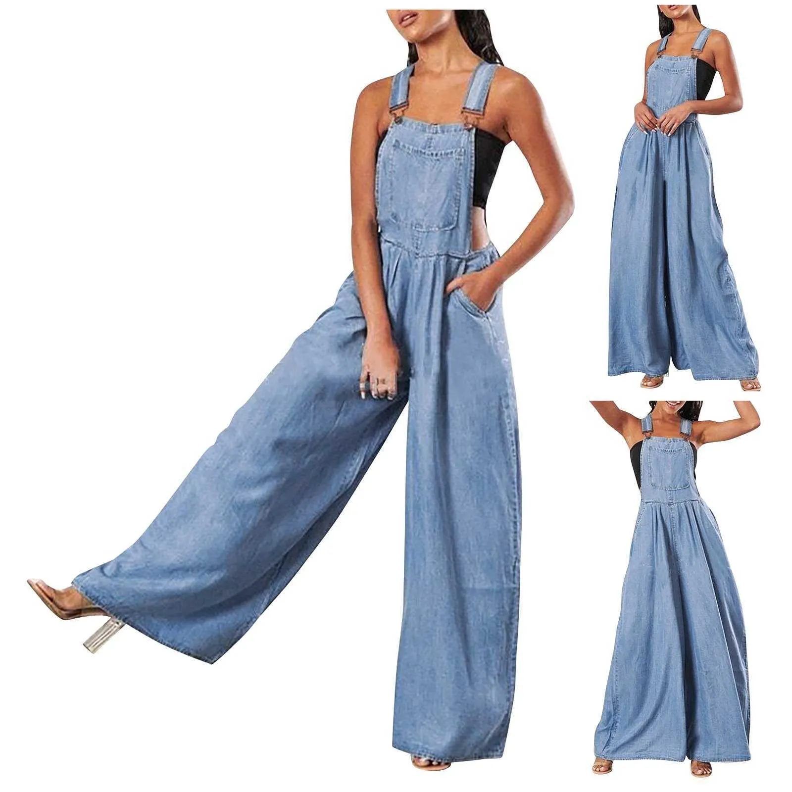 Modebyxor för kvinnor Bästa fritid Sling Ärmlös Imitation Cowboy Jumpsuits Pantalones de Mujer Q0801