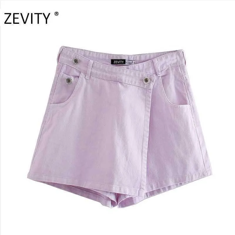 ZEVITY Frauen Vintage Knöpfe Taschen Patch Shorts Röcke Damen Casual Slim Reißverschluss Fly Shorts Chic Pantalone Cortos P928 210724