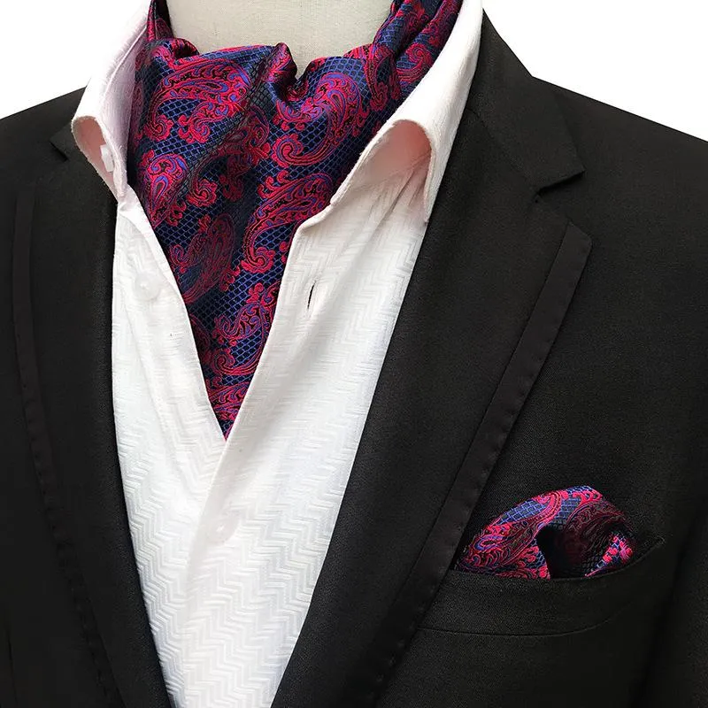 Linbaiway Men Suits Ascot Tie Set för Man Cravat Ties näsduk Floral Paisley Pocket Square Wedding Custom Logo Neck2100