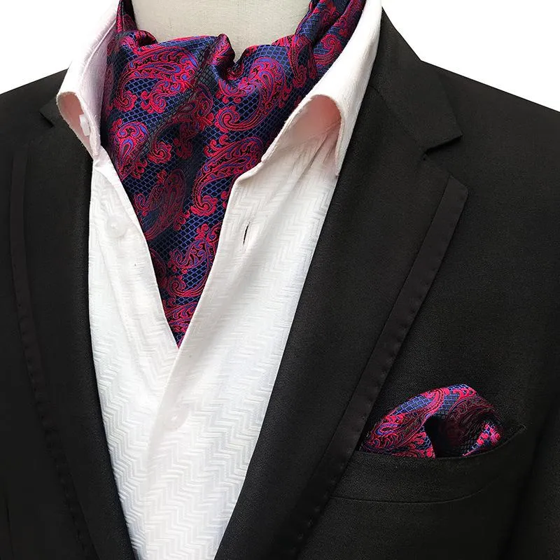 Linbaiway Men Suits Ascot Tieb zestaw dla mężczyzny Cravat Ties Chusteerchief Floral Paisley Pocket Square Wedding Niestandardowe logo szyja 213U